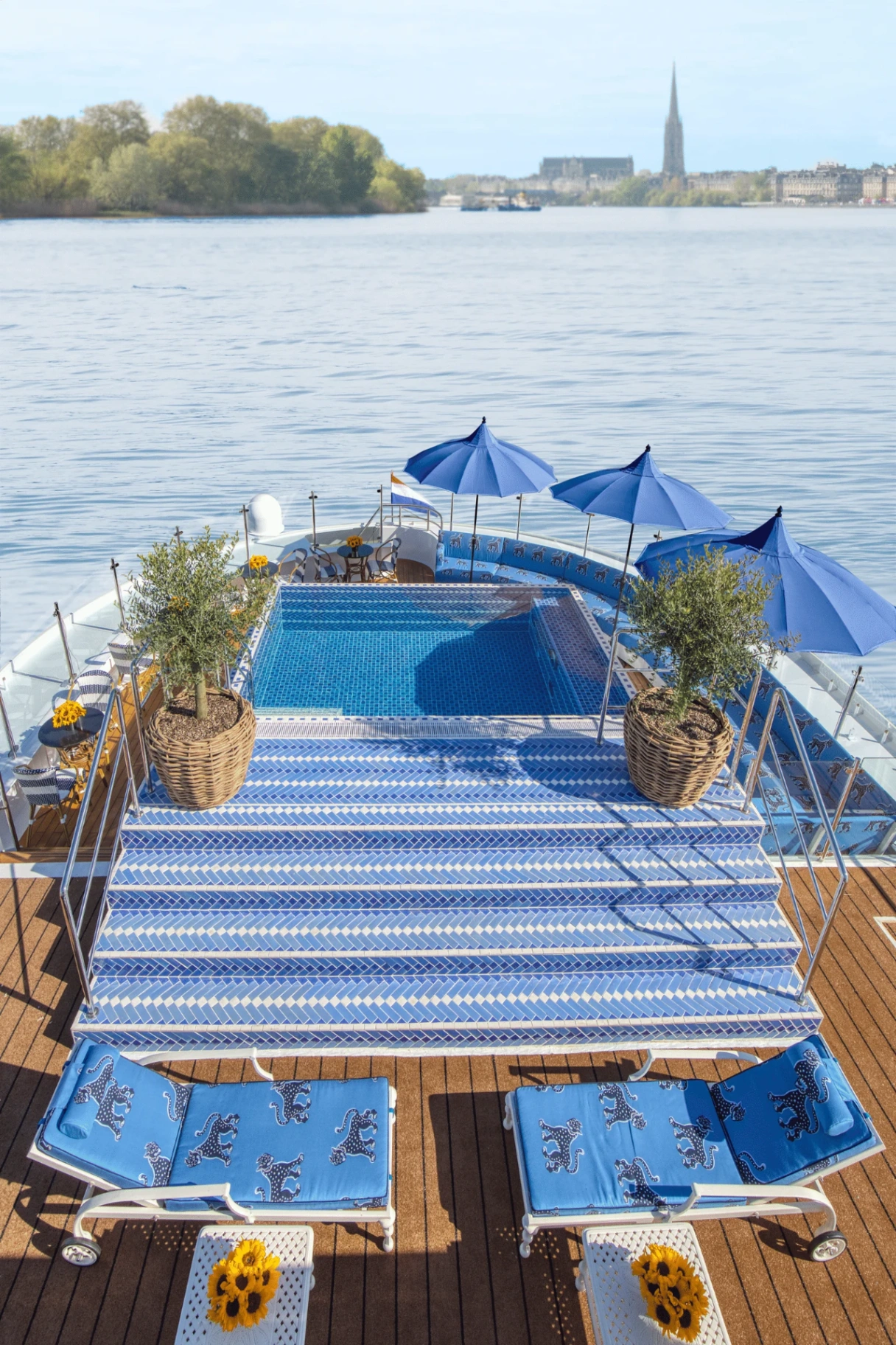 Uniworld — Soleil Deck pool on the Garonne