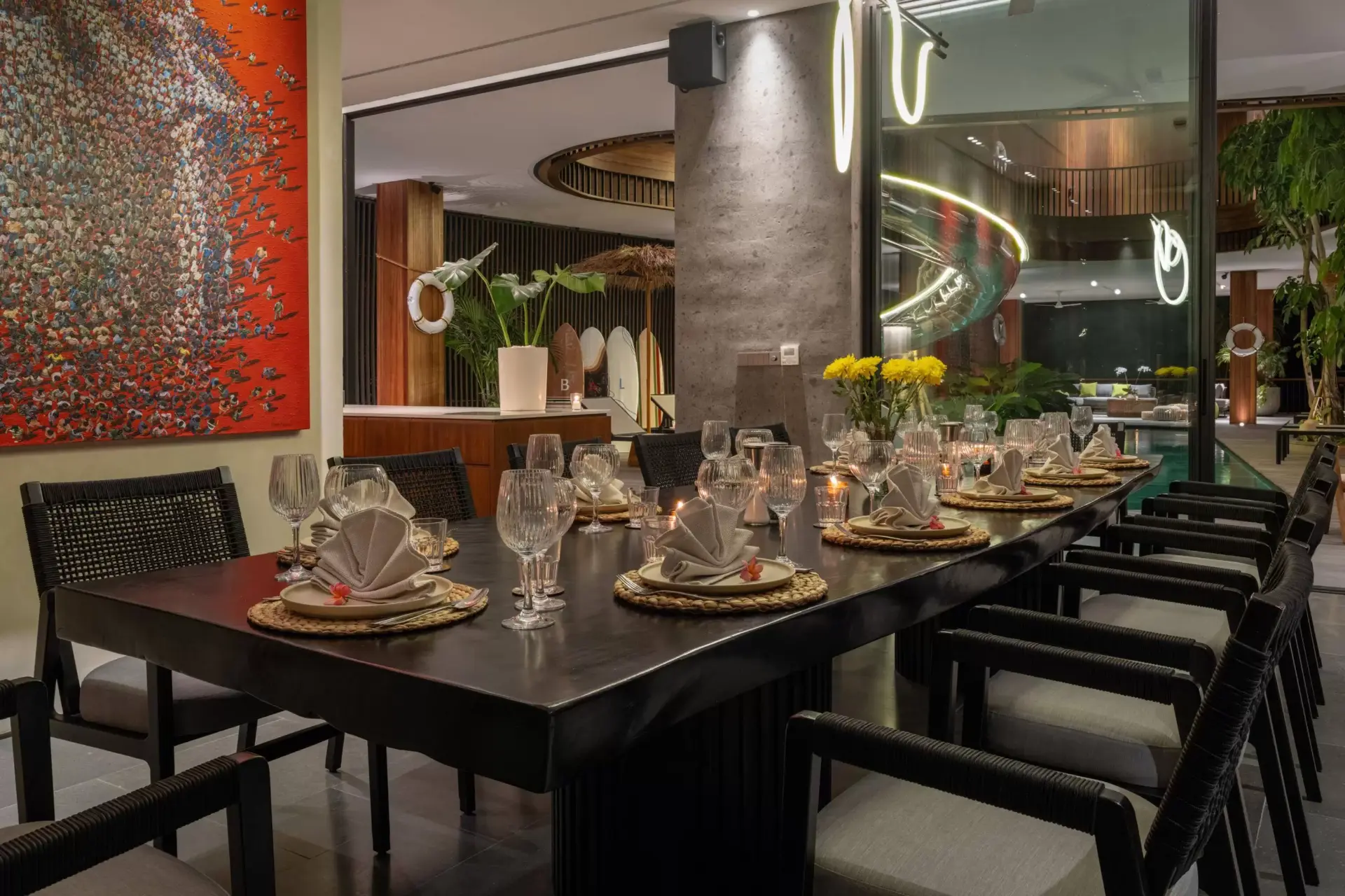 Private villa dining table set for guests